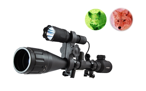 Green LED Hunting Hog Fox Flashlight+Red Dot Lazer Sight Scope+Switch+Mount Set 